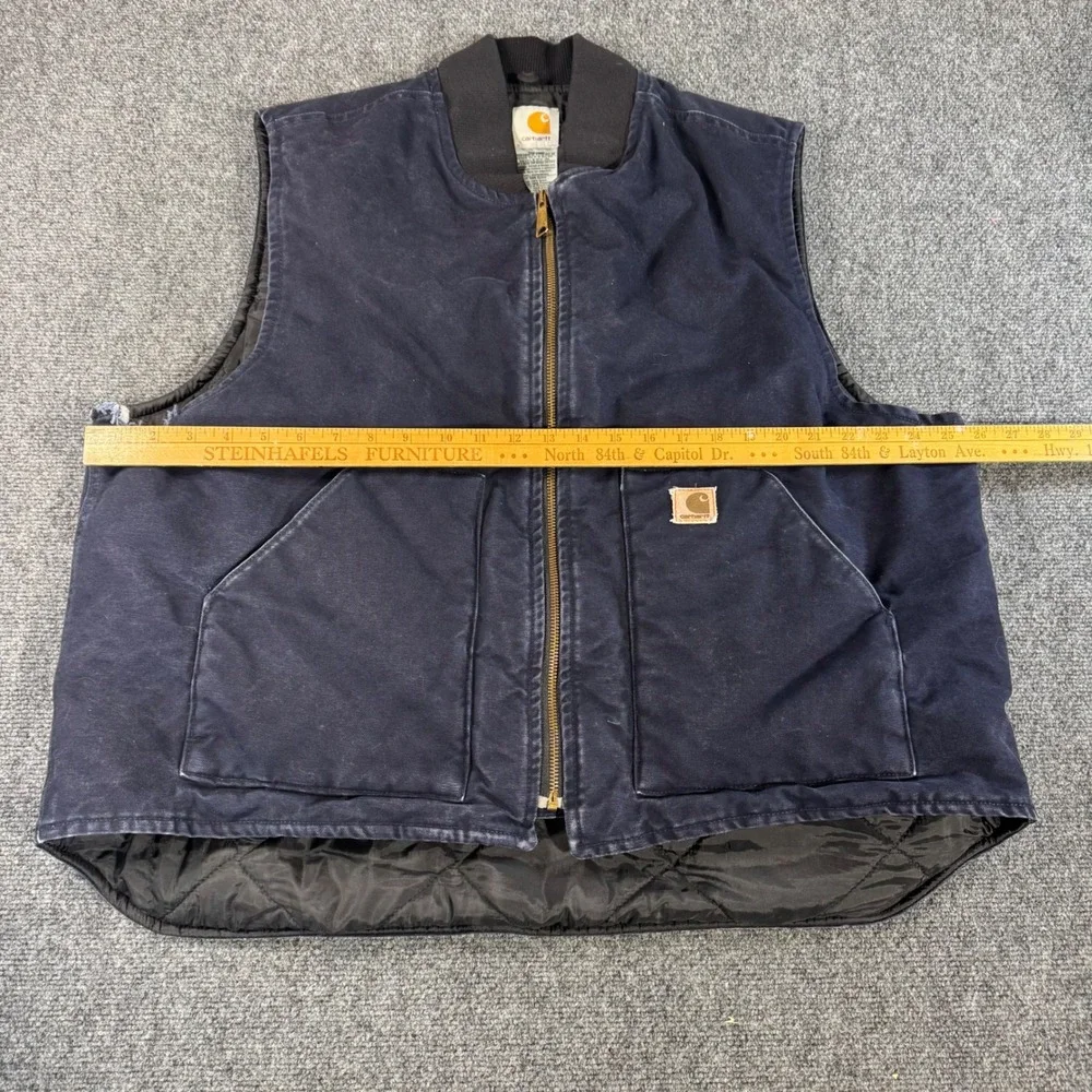 Carhartt V02 NVY Arctic Quilt Lined Duck‎ Vest Midnight Navy Mens 2XL Distressed